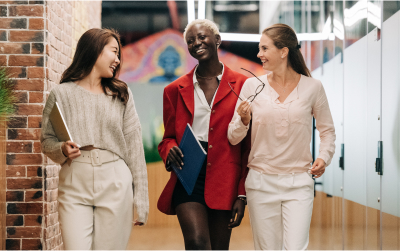 People walking smiling at each other